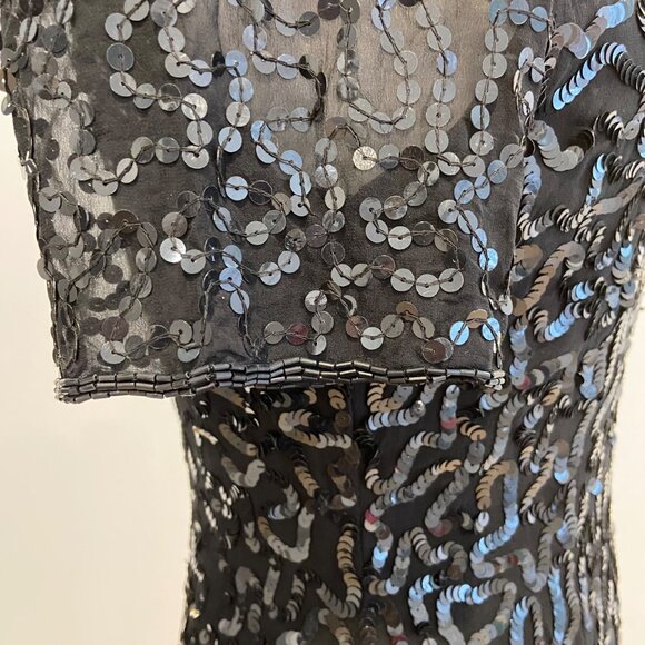 NWT Vintage Principles Black Cocktail Dress Silk Sequin Short Sleeve Sheer Back - Picture 13 of 16